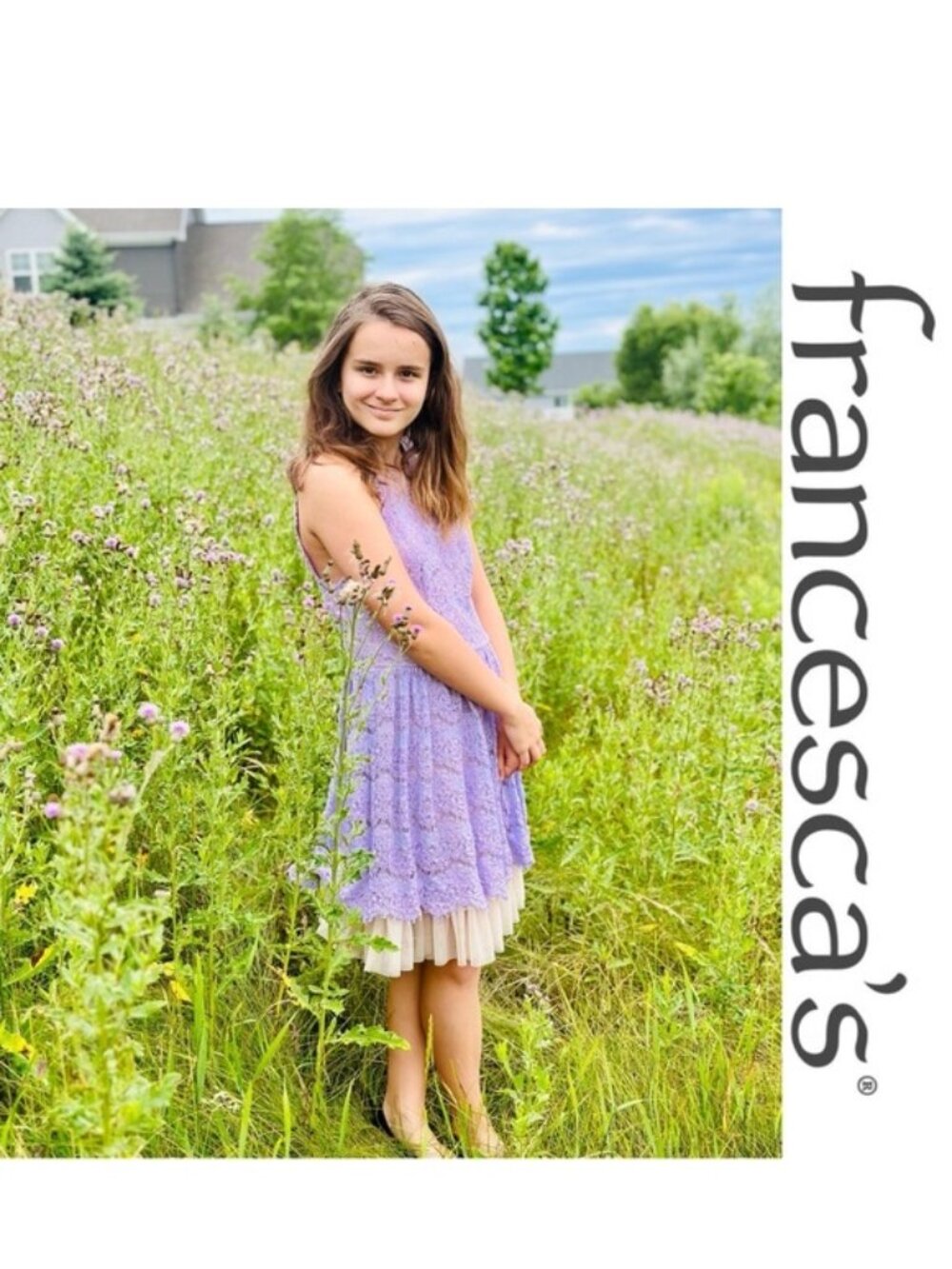 Francesca's Collection | Eloise Lace open back dress Lavender | Size Small